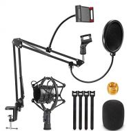 SZDPC Heavy Duty Microphone Stand, Adjustable Suspension Scissor Arm Stand with Shock Mount Mic Clip Holder Pop Filter 3/8’’ to 5/8’’ Screw Adapter for Blue Yeti, Snowball & Other Microp