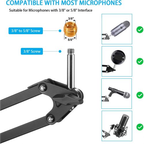  SZDPC Heavy Duty Microphone Stand, Adjustable Suspension Scissor Arm Stand with Shock Mount Mic Clip Holder Pop Filter 3/8’’ to 5/8’’ Screw Adapter for Blue Yeti, Snowball & Other Microp