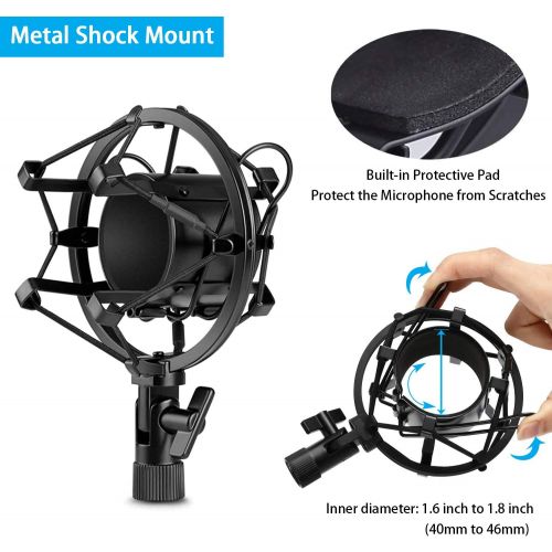  SZDPC Heavy Duty Microphone Stand, Adjustable Suspension Scissor Arm Stand with Shock Mount Mic Clip Holder Pop Filter 3/8’’ to 5/8’’ Screw Adapter for Blue Yeti, Snowball & Other Microp