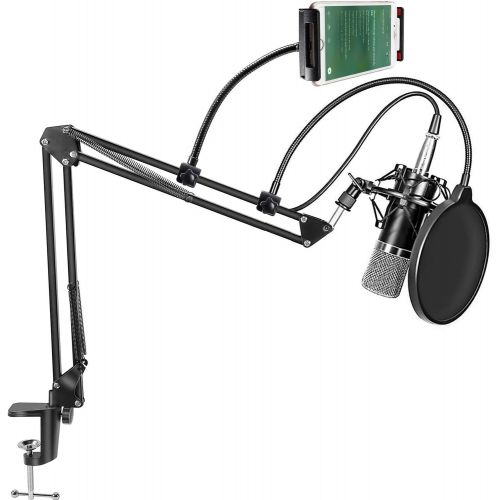 SZDPC Heavy Duty Microphone Stand, Adjustable Suspension Scissor Arm Stand with Shock Mount Mic Clip Holder Pop Filter 3/8’’ to 5/8’’ Screw Adapter for Blue Yeti, Snowball & Other Microp