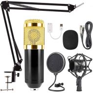 SZDPC Cardioid Condenser Microphone with Adjustable Shock Mount Suspension Arm Stand, Professional 192KHZ/24Bit Condenser Mic Kit for Studio Recording YouTube TikTok Podcast Live Stream