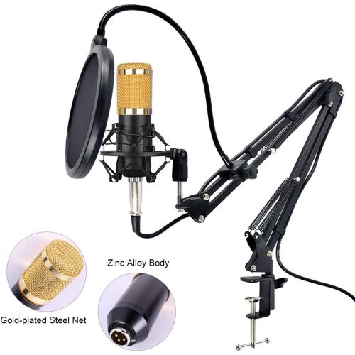  SZDPC Cardioid Condenser Microphone with Adjustable Shock Mount Suspension Arm Stand, Professional 192KHZ/24Bit Condenser Mic Kit for Studio Recording YouTube TikTok Podcast Live Stream
