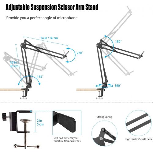  SZDPC Cardioid Condenser Microphone with Adjustable Shock Mount Suspension Arm Stand, Professional 192KHZ/24Bit Condenser Mic Kit for Studio Recording YouTube TikTok Podcast Live Stream