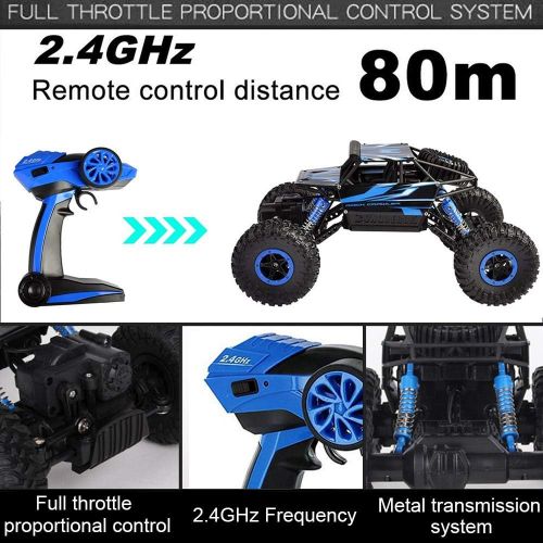  [아마존베스트]SZJJX RC Cars Off-Road Remote Control Car Trucks Vehicle 2.4Ghz 4WD Powerful 1: 18 Racing Climbing Cars Radio Electric Rock Crawler Buggy Hobby Toy for Kids Gift-Blue