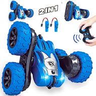 SZJJX Remote Control Car 2 in 1 Tire Switching RC Stunt Cars 4WD 2.4Ghz Double Sided Rotating Vehicles 360° Flips, Kids Toy Trucks with Headlights for Boys 8-12