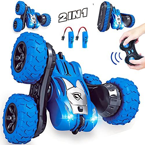  SZJJX Remote Control Car 2 in 1 Tire Switching RC Stunt Cars 4WD 2.4Ghz Double Sided Rotating Vehicles 360° Flips, Kids Toy Trucks with Headlights for Boys 8-12