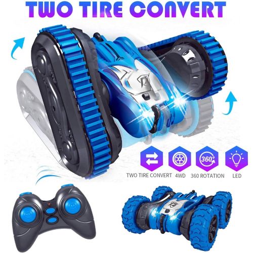  SZJJX Remote Control Car 2 in 1 Tire Switching RC Stunt Cars 4WD 2.4Ghz Double Sided Rotating Vehicles 360° Flips, Kids Toy Trucks with Headlights for Boys 8-12