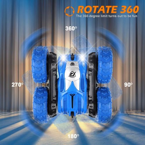 SZJJX Remote Control Car 2 in 1 Tire Switching RC Stunt Cars 4WD 2.4Ghz Double Sided Rotating Vehicles 360° Flips, Kids Toy Trucks with Headlights for Boys 8-12