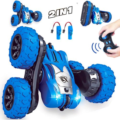  SZJJX Remote Control Car 2 in 1 Tire Switching RC Stunt Cars 4WD 2.4Ghz Double Sided Rotating Vehicles 360° Flips, Kids Toy Trucks with Headlights for Boys 8-12