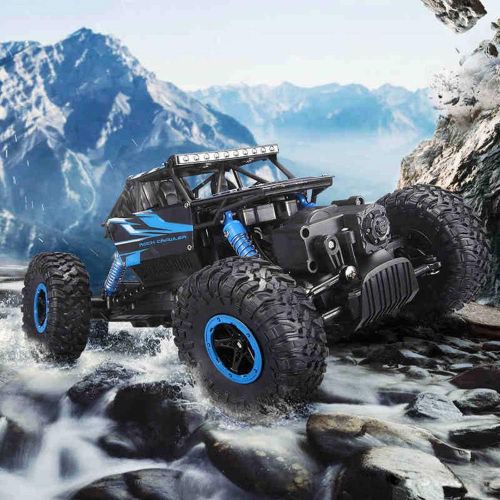  SZJJX Remote Control Car 2.4Ghz RC Cars 4WD Powerful All Terrains RC Rock Crawler Electric Radio Control Cars Off Road RC Monster Trucks toys with 2 Batteries for Kids Boys Blue