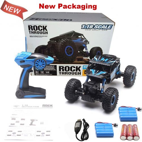  SZJJX Remote Control Car 2.4Ghz RC Cars 4WD Powerful All Terrains RC Rock Crawler Electric Radio Control Cars Off Road RC Monster Trucks toys with 2 Batteries for Kids Boys Blue