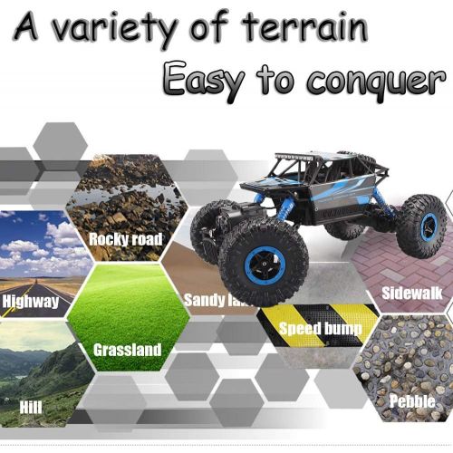  SZJJX Remote Control Car 2.4Ghz RC Cars 4WD Powerful All Terrains RC Rock Crawler Electric Radio Control Cars Off Road RC Monster Trucks toys with 2 Batteries for Kids Boys Blue