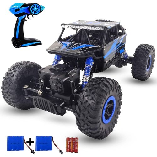  SZJJX Remote Control Car 2.4Ghz RC Cars 4WD Powerful All Terrains RC Rock Crawler Electric Radio Control Cars Off Road RC Monster Trucks toys with 2 Batteries for Kids Boys Blue