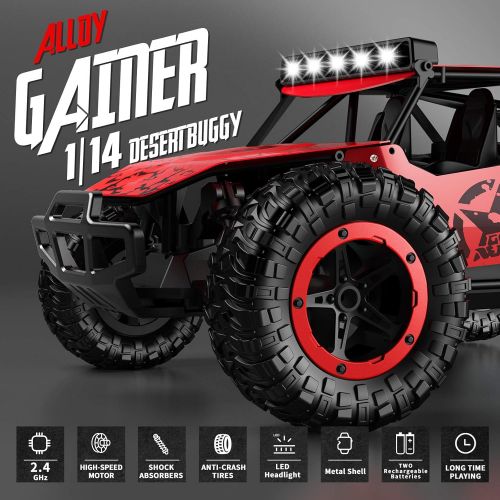  SZJJX Remote Control Car for Boys Girls, 20+ Km/h High Speed RC Trucks Car, 1:14 Scale Fast All Terrains Off Road Monster Crawler Vehicle Toy with Headlights 2 Batteries for Adults