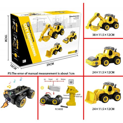  SZJJX 3 in 1 Construction Truck Take Apart Toys with Electric Drill, Converts to Remote Control Car, Kids DIY Stem Learning Building Toy, Gifts Toys for 3,4,5,6,7 Year Old Boys (Ye