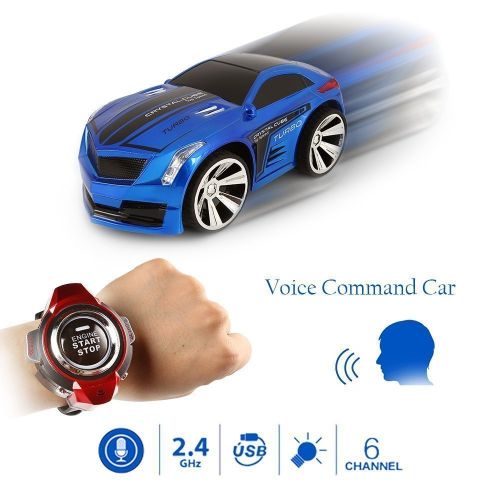  SZJJX Voice Command RC Car Rechargeable 2.4Ghz 6CH Smart Watch Radio Control Creative Voice Activated Racing Cars Remote Control Vehicles Truck Blue