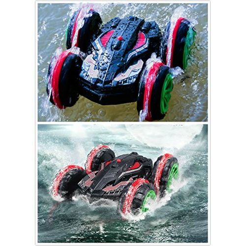  Stunt Car SZJJX 2.4Ghz 4WD RC Car Boat 6CH Remote Control Amphibious Off Road Electric Race Double Sided Car Tank Vehicle 360 Degree Spins and Flips Land & Water