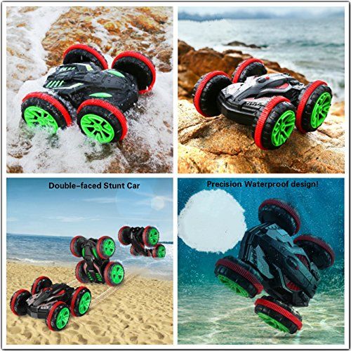 Stunt Car SZJJX 2.4Ghz 4WD RC Car Boat 6CH Remote Control Amphibious Off Road Electric Race Double Sided Car Tank Vehicle 360 Degree Spins and Flips Land & Water