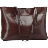 [아마존 핫딜]  [아마존핫딜]S-ZONE Womens Vintage Genuine Leather Tote Shoulder Bag Handbag Upgraded Version