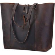 [아마존 핫딜]  [아마존핫딜]S-ZONE Vintage Genuine Leather Tote Bag for Women Large Shoulder Purse Handbag with Removable Pouch Upgraded 3.0 Version