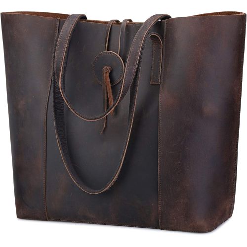  [아마존 핫딜]  [아마존핫딜]S-ZONE Vintage Genuine Leather Tote Bag for Women Large Shoulder Purse Handbag with Removable Pouch Upgraded 3.0 Version