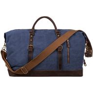 [아마존 핫딜] [아마존핫딜]S-ZONE Oversized Canvas Genuine Leather Trim Travel Tote Duffel Shoulder Weekend Bag Weekender Overnight Carryon Handbag