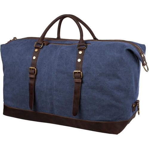  [아마존 핫딜] [아마존핫딜]S-ZONE Oversized Canvas Genuine Leather Trim Travel Tote Duffel Shoulder Weekend Bag Weekender Overnight Carryon Handbag