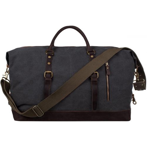 [아마존 핫딜] [아마존핫딜]S-ZONE Oversized Canvas Genuine Leather Trim Travel Tote Duffel Shoulder Weekend Bag Weekender Overnight Carryon Handbag