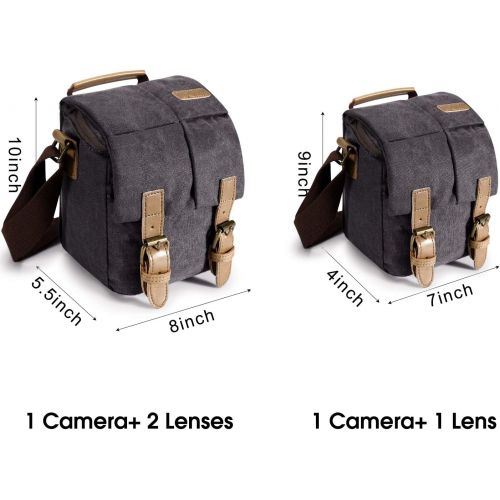  [아마존베스트]S-ZONE Vintage Small Waterproof Canvas Leather Trim DSLR SLR Shockproof Camera Shoulder Messenger Bag
