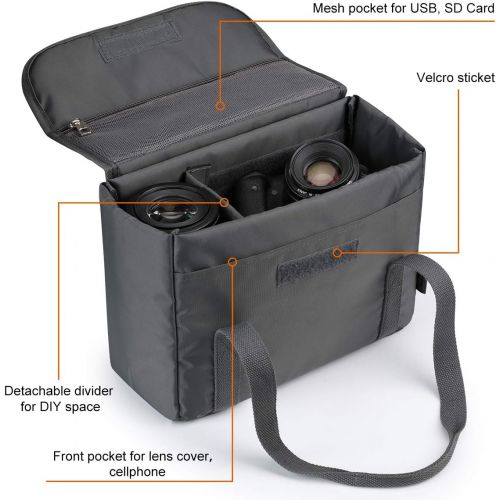  S-ZONE Water Resistant DSLR SLR Camera Insert Bag Camera Inner Case Bag with Handle for Sony, Canon, Nikon, Olympus Gray Upgraded 2.0