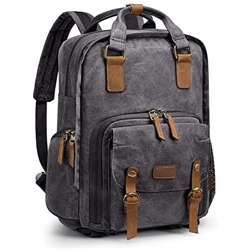  S-ZONE Waterproof Canvas Camera Backpack Case Bag Men Women14 inch Laptop Tripod