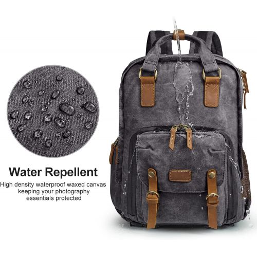  S-ZONE Waterproof Canvas Camera Backpack Case Bag Men Women14 inch Laptop Tripod