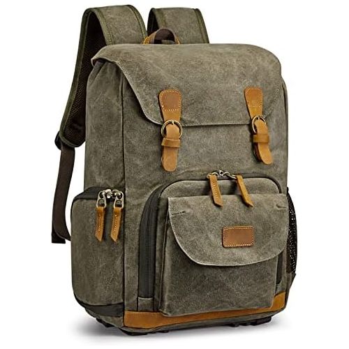  S-ZONE Waterproof Canvas Camera Backpack Case Bag Men Women14 inch Laptop Tripod