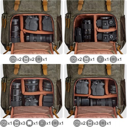  S-ZONE Waterproof Canvas Camera Backpack Case Bag Men Women14 inch Laptop Tripod