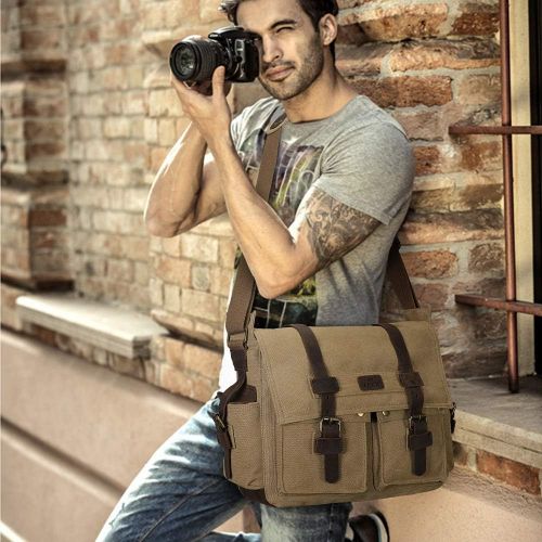  S-ZONE Vintage Camera Messenger Bag Leather Canvas DSLR Shoulder Crossbody Bag