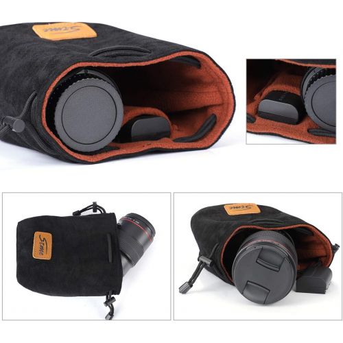  S-ZONE Soft Camera Bag DSLR Insert Handbag Drawstring Lens Case Compatible with Canon Nikon Sony