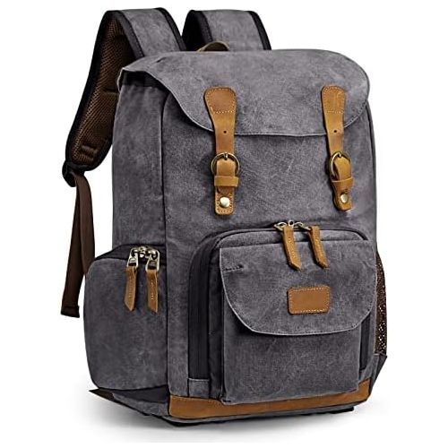  S-ZONE Waterproof Canvas Camera Backpack Case Bag Men Women 14 inch Laptop Tripod