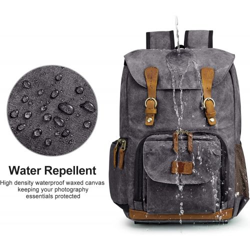  S-ZONE Waterproof Canvas Camera Backpack Case Bag Men Women 14 inch Laptop Tripod