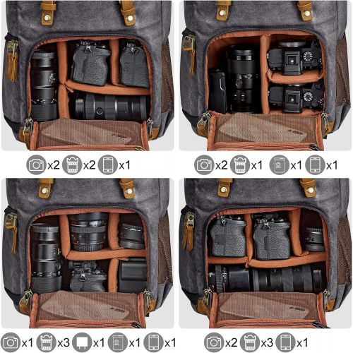  S-ZONE Waterproof Canvas Camera Backpack Case Bag Men Women 14 inch Laptop Tripod