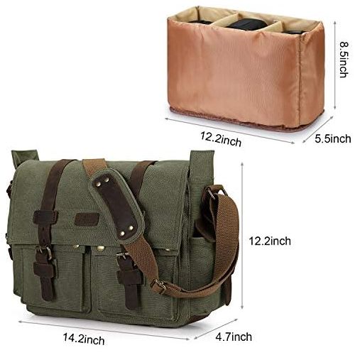  S-ZONE Vintage Camera Messenger Bag Leather Canvas DSLR Shoulder Crossbody Bag