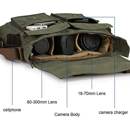  S-ZONE Vintage Camera Messenger Bag Leather Canvas DSLR Shoulder Crossbody Bag