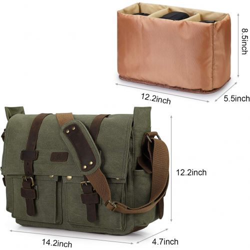  S-ZONE Vintage Camera Messenger Bag Leather Canvas DSLR Shoulder Crossbody Bag