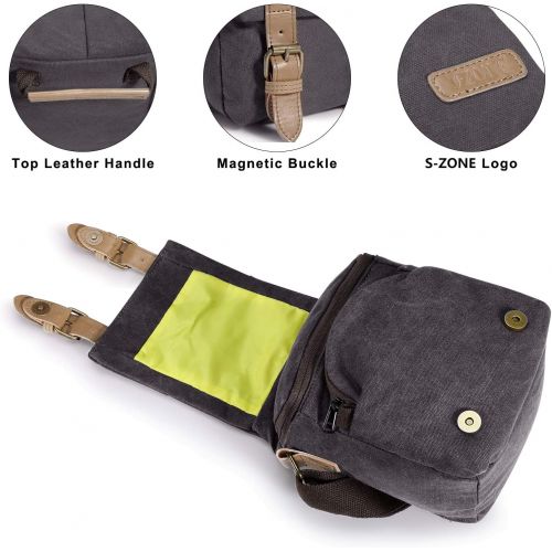  S ZONE Camera Bags for DSLR Vintage Camera Shoulder Bag Canvas Leather Trim Men Women Camera Messenger Bag for Song Canon Nikon