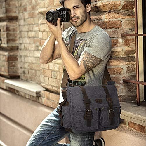  S ZONE Vintage Camera Messenger Bag Leather Canvas DSLR Shoulder Crossbody Bag