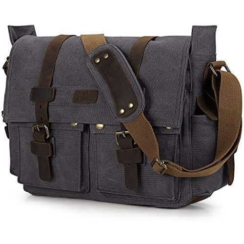  S ZONE Vintage Camera Messenger Bag Leather Canvas DSLR Shoulder Crossbody Bag