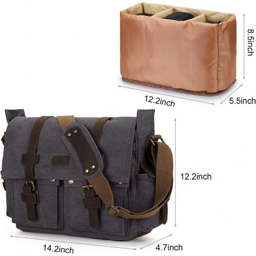  S ZONE Vintage Camera Messenger Bag Leather Canvas DSLR Shoulder Crossbody Bag