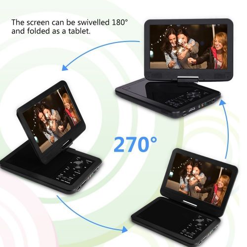  Saachi PDVD-1089 10.1 All Multi Region Free Portable DVD Player 270 Degree Screen 4.5 Hr Battery, SD Card Reader, USB & Headphone Jack, Black