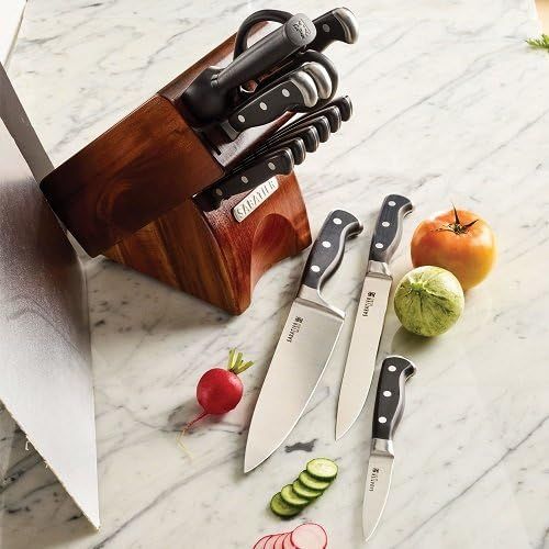  Sabatier 15-Piece Forged Triple-Rivet Knife Block Set with Acacia Block