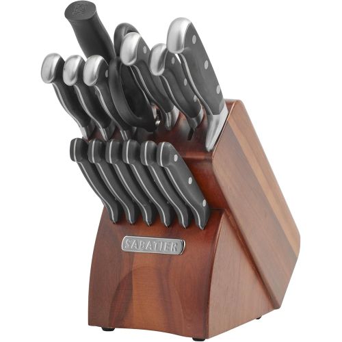  Sabatier 15-Piece Forged Triple-Rivet Knife Block Set with Acacia Block