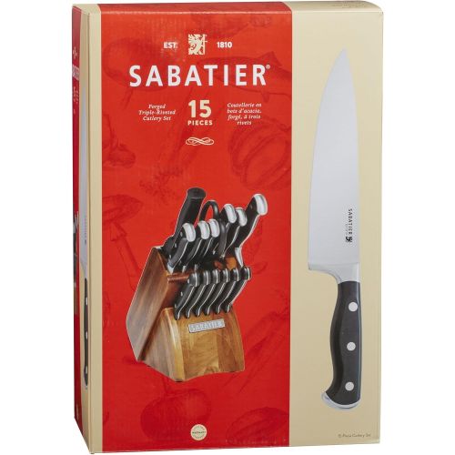  Sabatier 15-Piece Forged Triple-Rivet Knife Block Set with Acacia Block